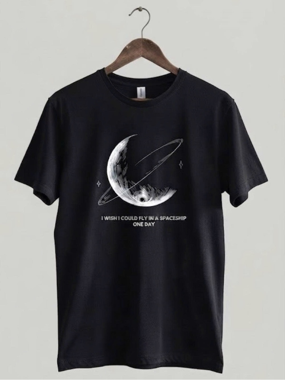 Gildan Black Graphic Tee with White Crescent Planet | Unisex Shirt
